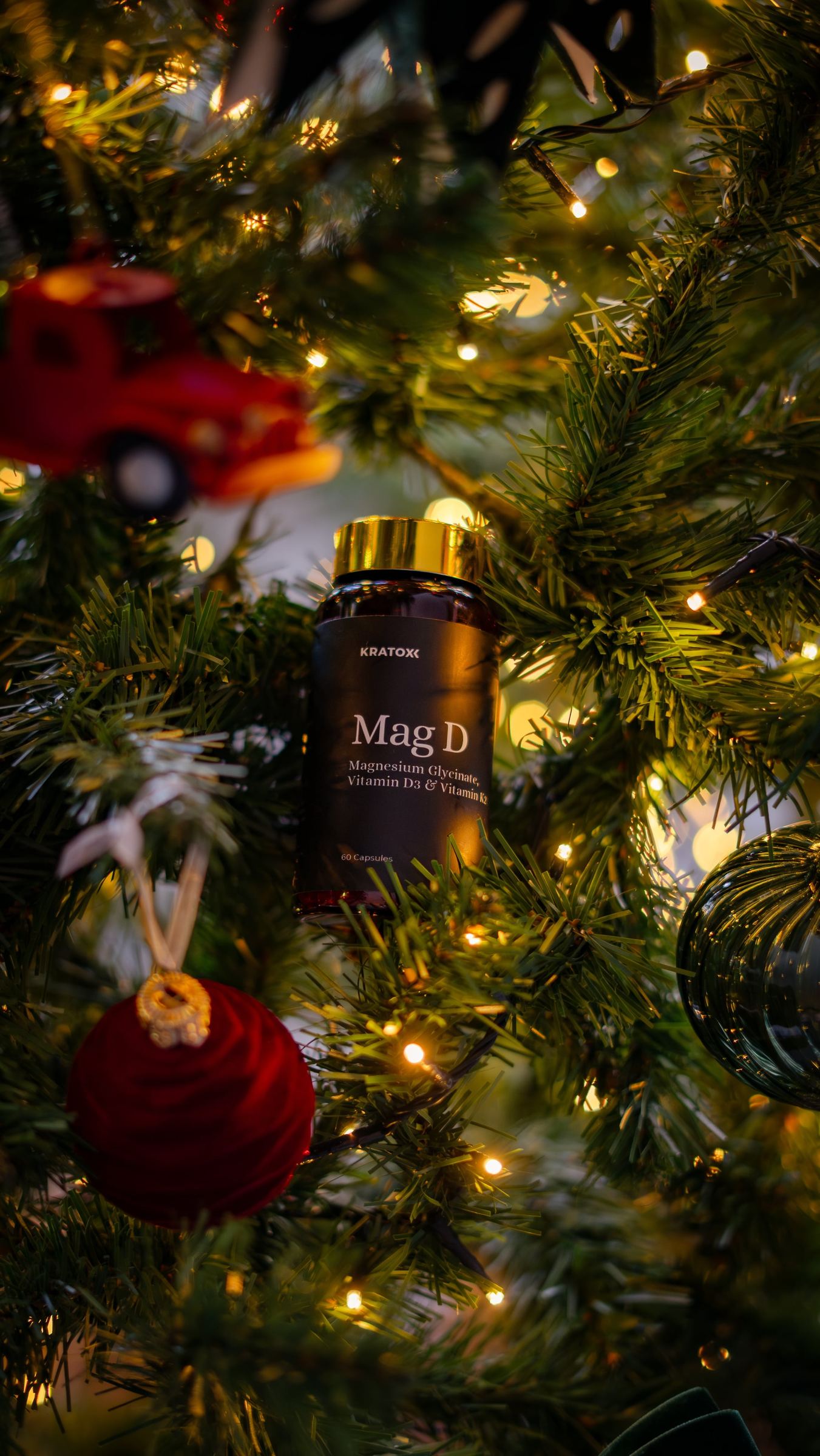 Product photography among Christmas lights