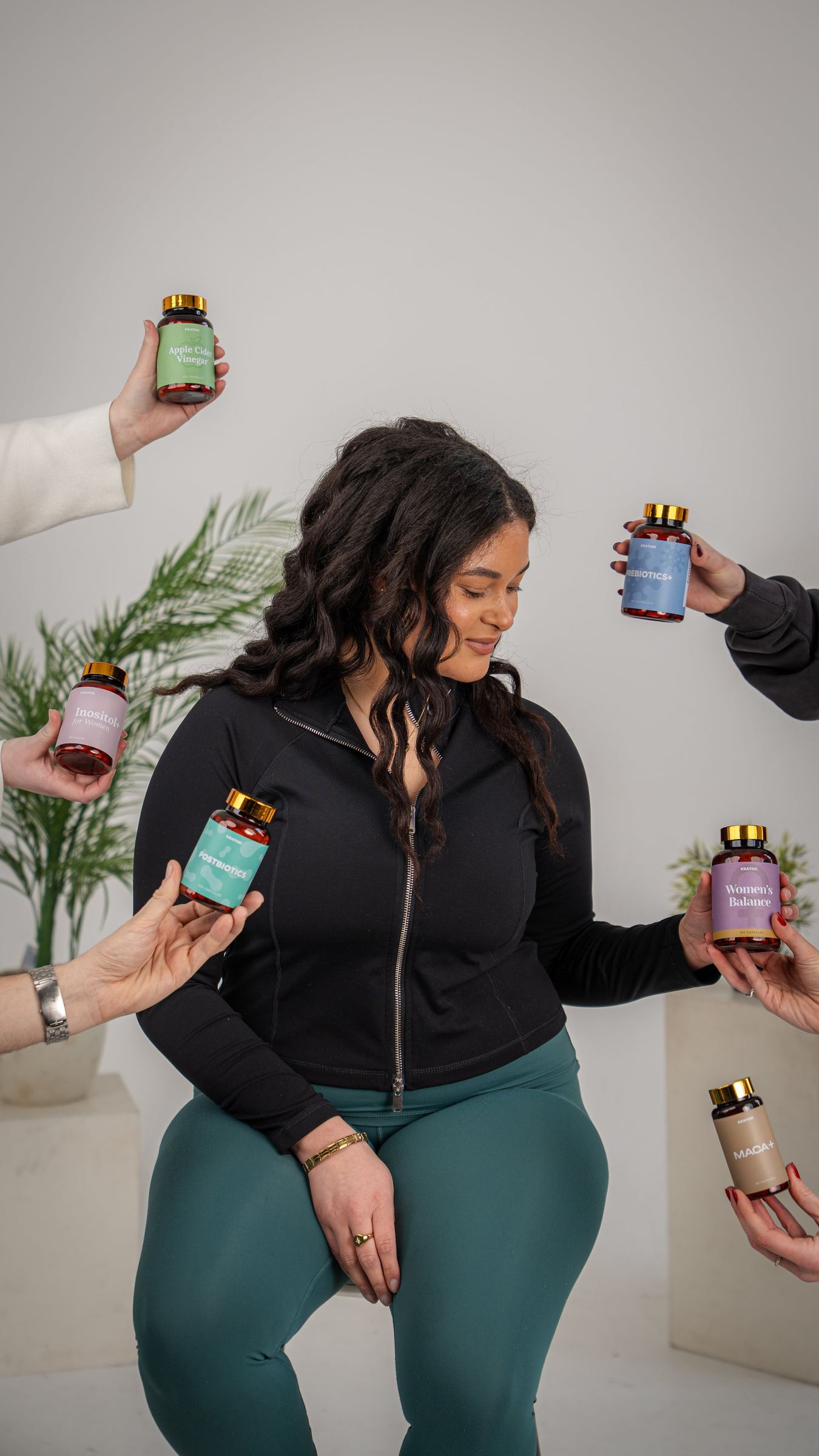 Studio portrait with the colourful AOB product range