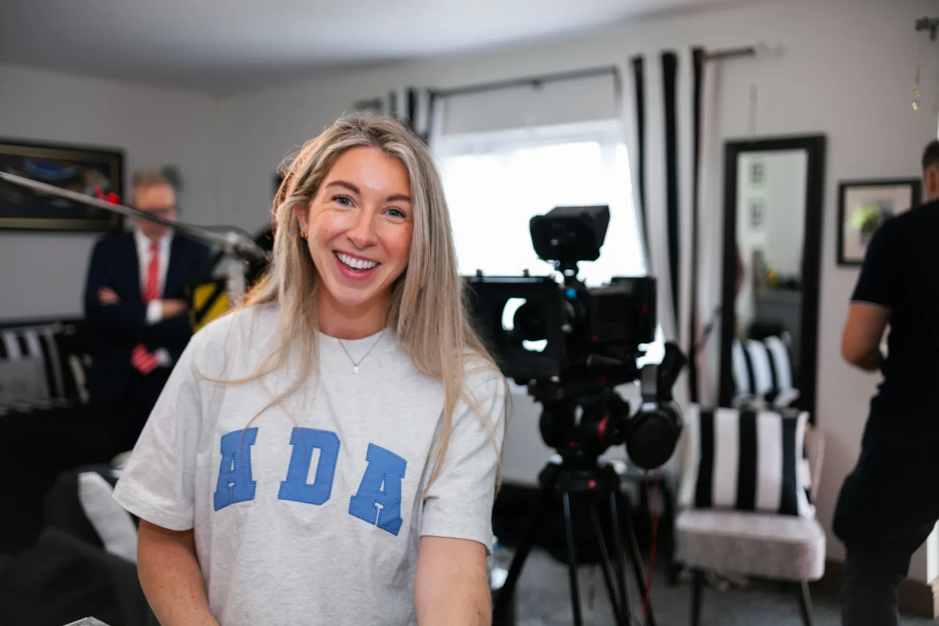 A moment between takes, with the camera rig behind