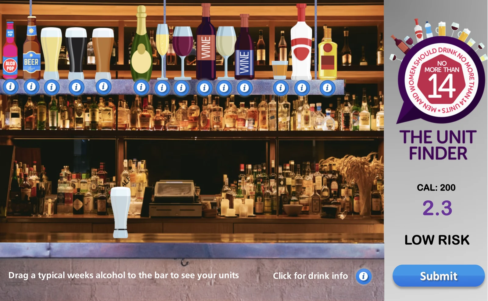 Interactive alcohol unit finder