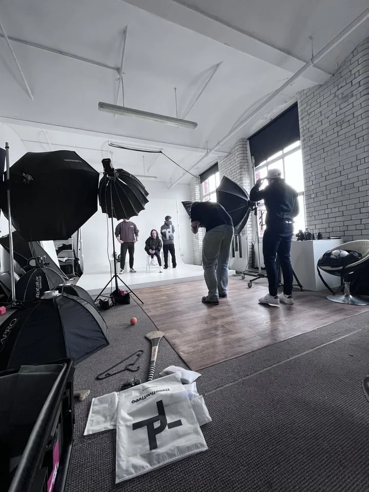 Wide behind-the-scenes view of a portrait set